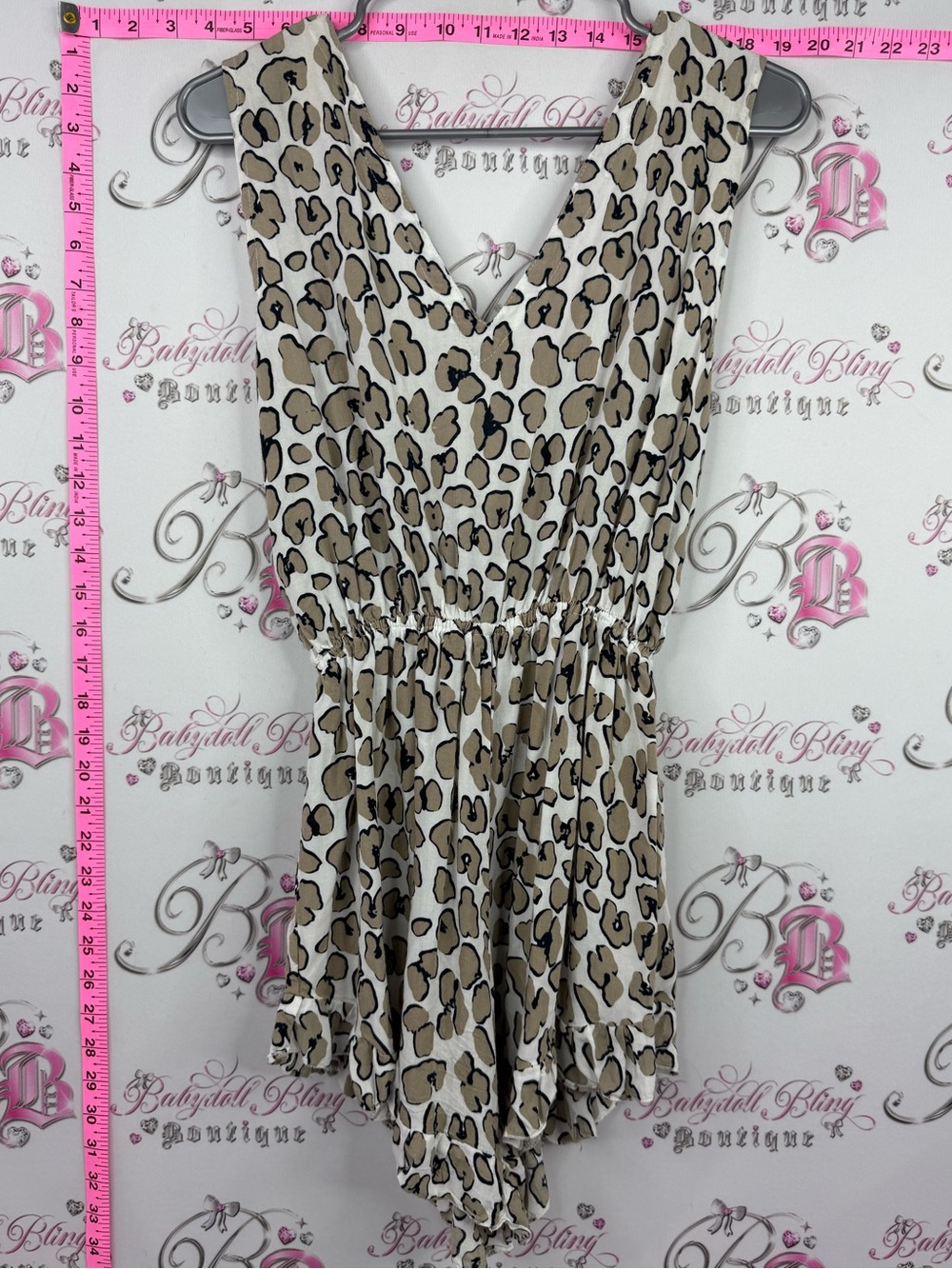 Romper dot printed Leopard Print V-Neck Romper in Beige and White